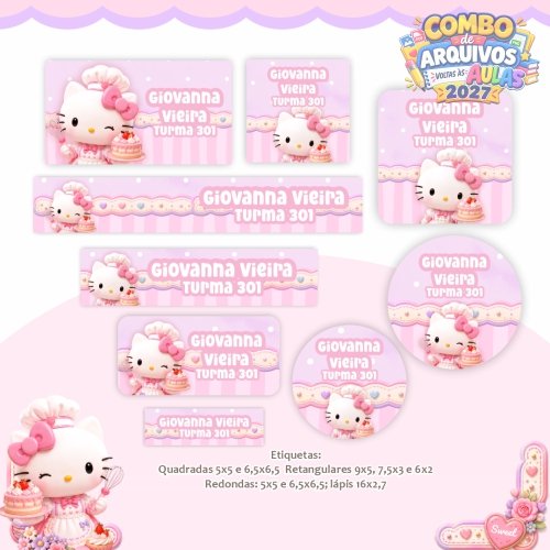 09 - kit digital para encadernação volta as aulas 2027 - Tema HELLO KITTY