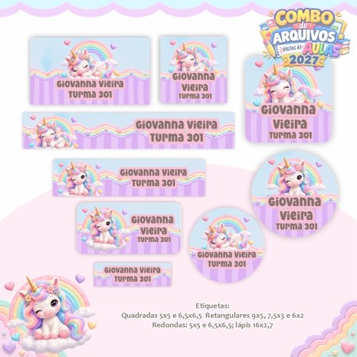 12 - kit digital para encadernação volta as aulas 2027 - Tema UNICORNIO