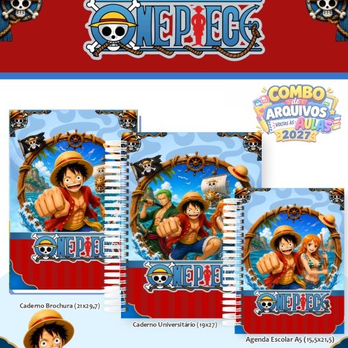 33 - kit digital para encadernação volta as aulas 2027 - Tema one piece