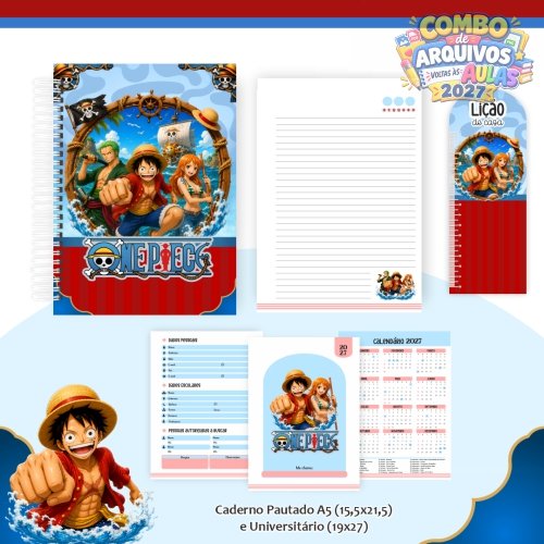 34 - kit digital para encadernação volta as aulas 2027 - Tema one piece