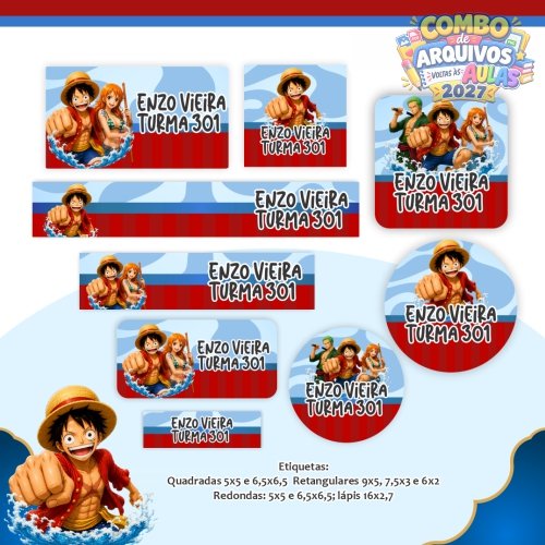 35 - kit digital para encadernação volta as aulas 2027 - Tema one piece