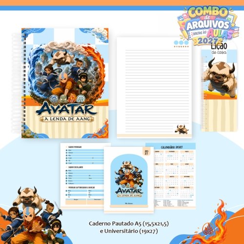 37 - kit digital para encadernação volta as aulas 2027 - Tema Avatar